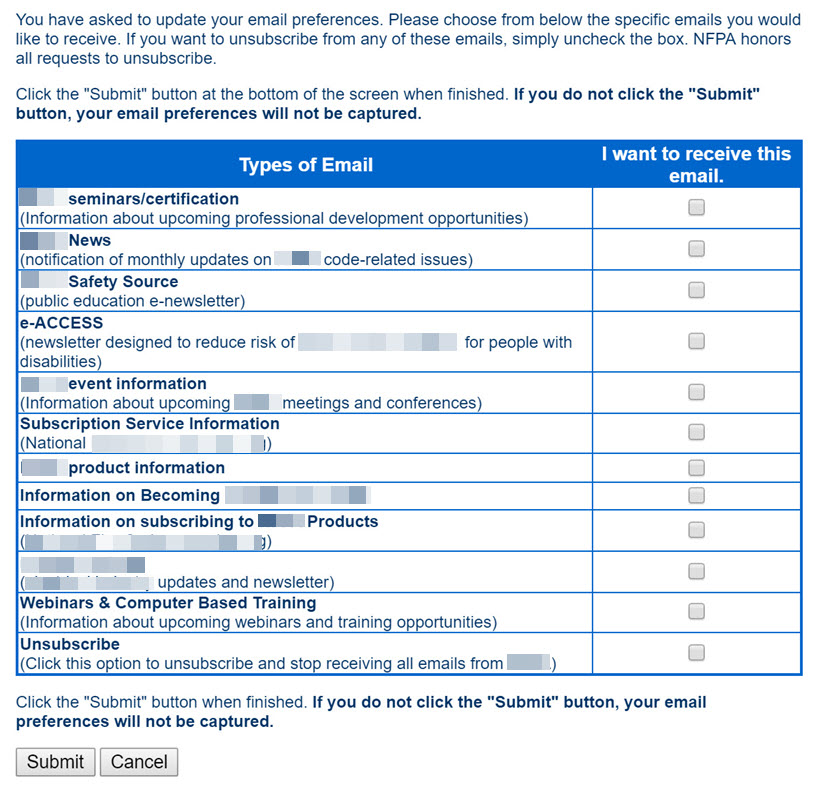 Client A email preference center before 2016